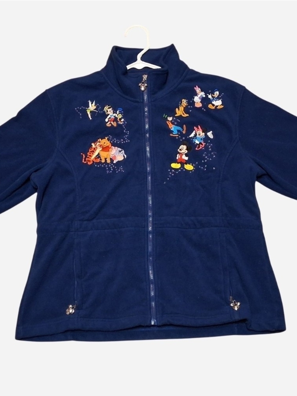 Disney Exchange Navy Zip-Up Hoodie with Colorful Character Embroidery